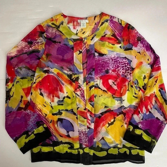 3 For $15 Laura Ashley 100% Silk Sheer Floral Sequin Jacket Size S - Picture 1 of 8